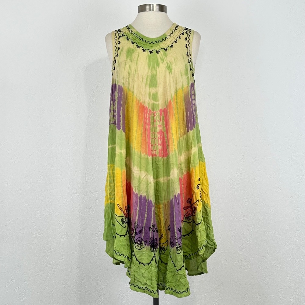 Resort Cruise Umbrella Sundress Free Size Tie Dye Embroidered Beachy Cover Up